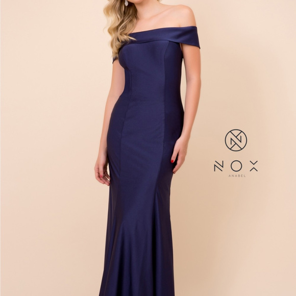 Off Shoulder Mermaid Shape Navy Dress NXN295